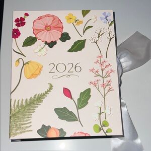 2026 Karen Adams Floral Ribbon Desk Calendar with Easel - Pink, Green & Yellow